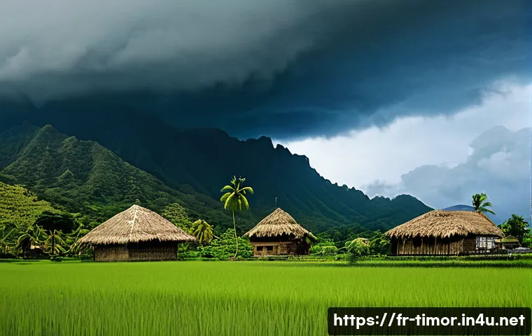 동티모르의 기후와 계절 - A dramatic landscape scene of East Timor under rapidly changing weather conditions: vibrant blue sky...